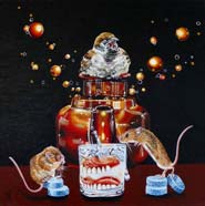 TIME FOR MOTHER BETTY’S BEDDYBYES BREW - OIL ON CANVAS  image size 14" x 14"