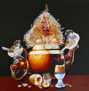 MOTHER BETTY’S BREAKFAST BREW - OIL ON CANVAS  image size 14" x 14"