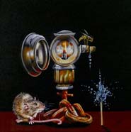 THE CUSTODIAN OF CHAIN TOWER LIGHT - OIL ON CANVAS  image size 12" x 12"