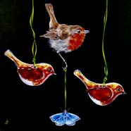 A FESTIVE MURDER - OIL ON CANVAS  image size 10" x 10"
