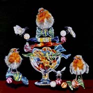 INVITATION TO SWEET MURDER - OIL ON CANVAS  image size 14" x 14"
