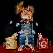 LA PETITE BOITE DE MEFAITS - OIL ON CANVAS  image size 24" x 24"