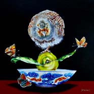 THE WINGED QUINCE - OIL ON CANVAS  image size 12" x 12"