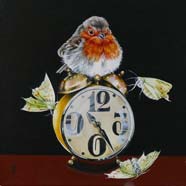 THE TICK TOCK MURDER - OIL ON CANVAS  image size 8" x 8"