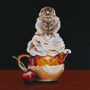 THE CHERRY ON TOP FOR LITTLE BETTY CREAM - OIL ON CANVAS  image size 8" x 8"